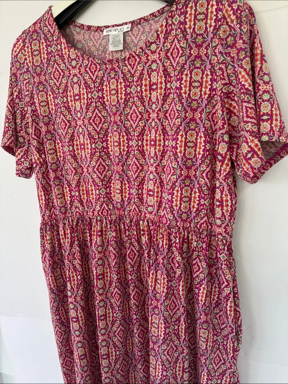 Honey and Lace Geometric Short-Sleeve Dress with Pickets 2X